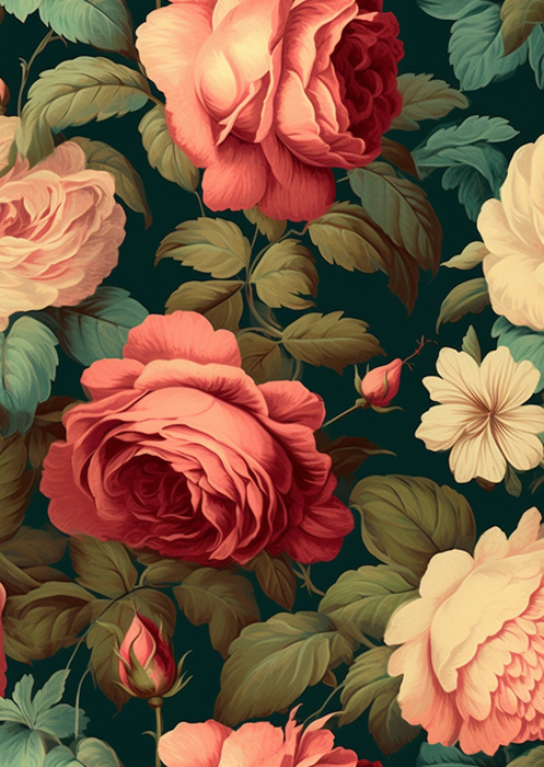 Poster Romantische Rosen Und Grüne Blätter Rahmen Aluminium Farbe Schwarz – Bild 4