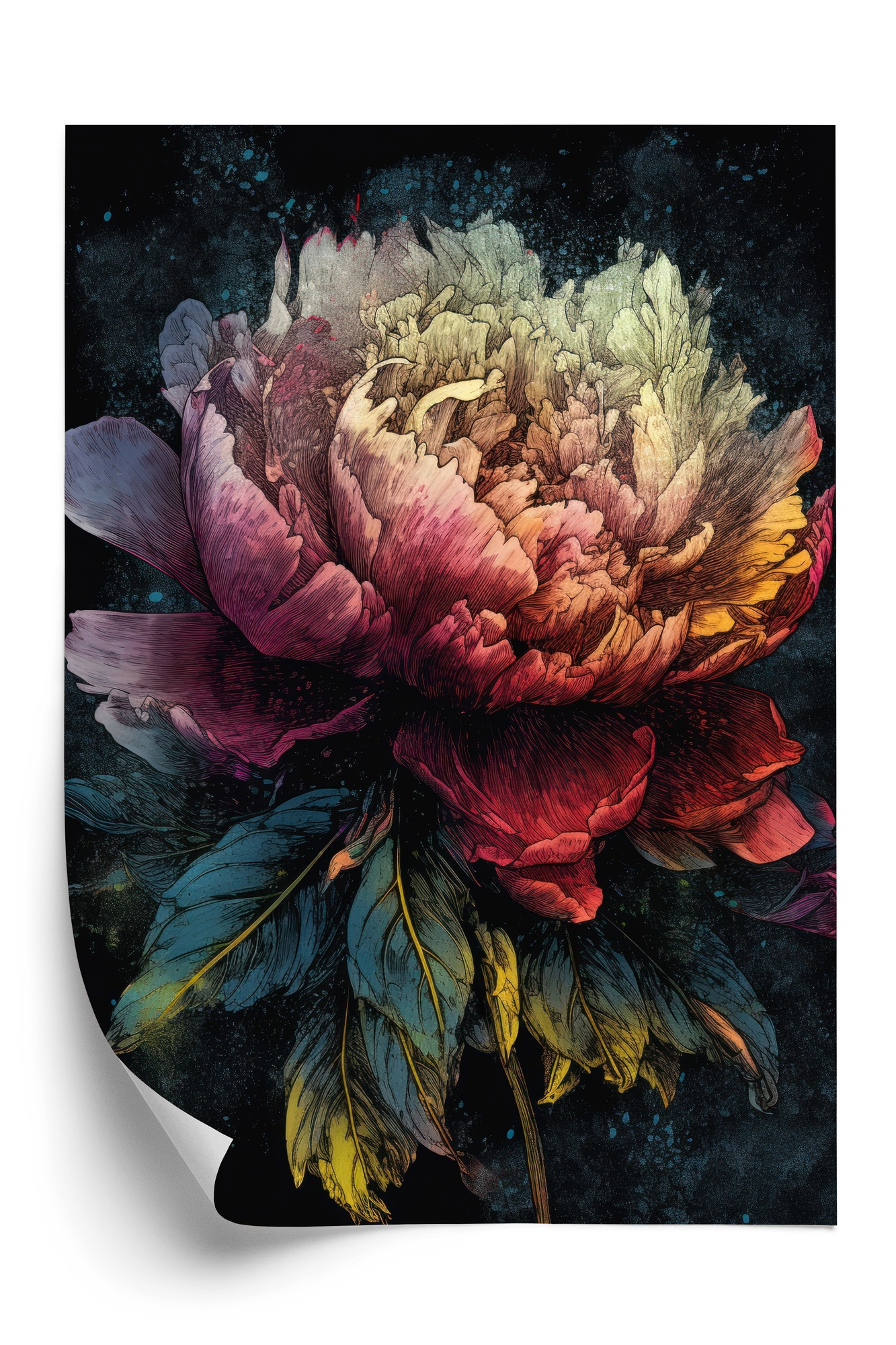 Poster Abstrakte Pfingstrose Auf Dunklem Hintergrund Rahmen Aluminium Farbe Schwarz – Bild 3