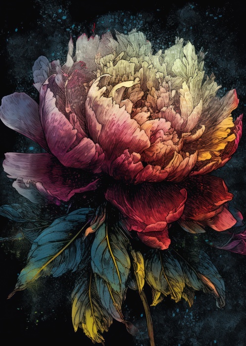 Poster Abstrakte Pfingstrose Auf Dunklem Hintergrund Rahmen Aluminium Farbe Schwarz – Bild 4