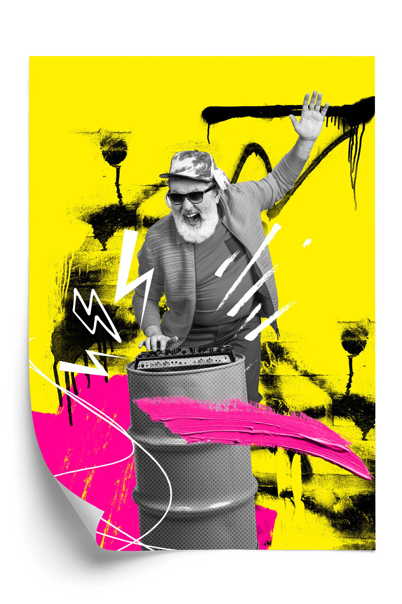 Poster Dj Im Großstadtdschungel – Bunte Collage Rahmen Aluminium Farbe Schwarz – Bild 3