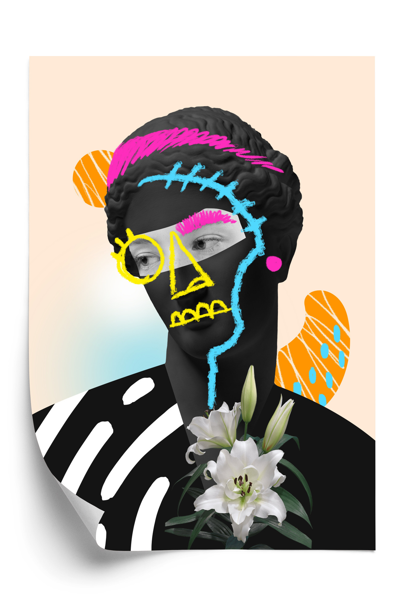 Poster Zeitgenössische Collage Antiker Skulpturen Rahmen Aluminium Farbe Schwarz – Bild 3