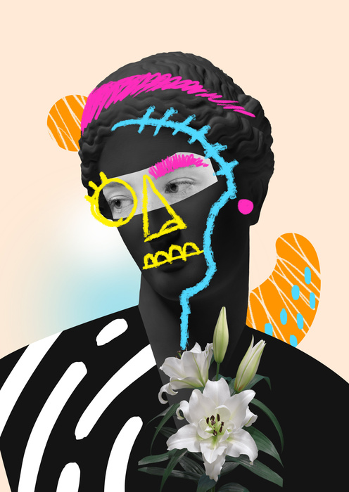 Poster Zeitgenössische Collage Antiker Skulpturen Rahmen Aluminium Farbe Schwarz – Bild 4