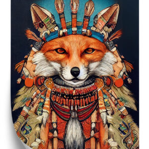 Poster Red Tribal Fox Portrait. Vintage Hand Drawn For T-Shirt, Poster, Clothes.