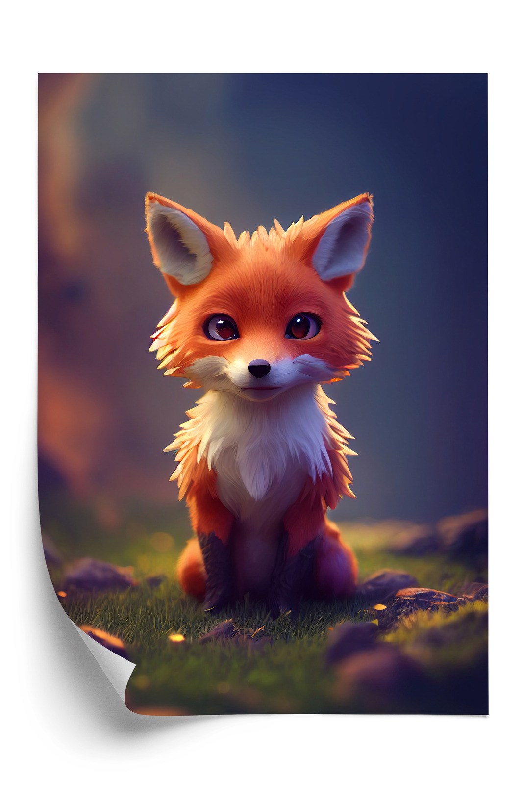 Poster Portrait Of A Cute Baby Fox Rahmen Holz Mit Passepartout Farbe Natürlich – Bild 3