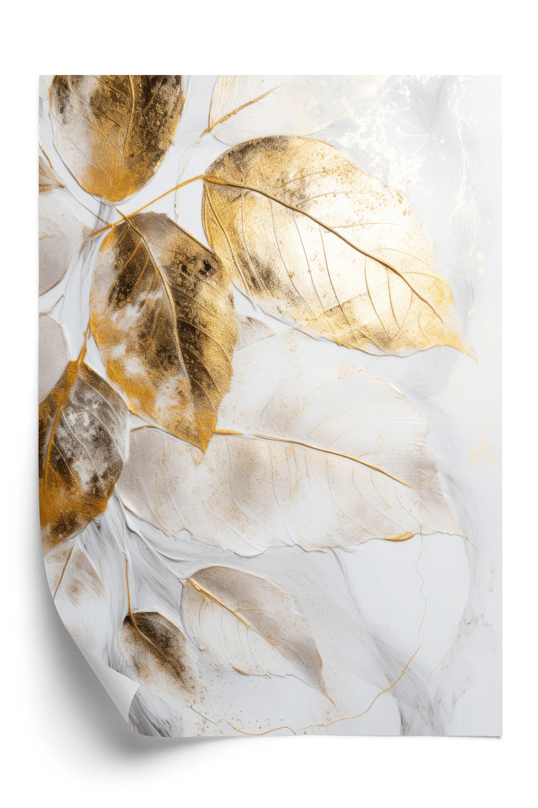 Poster Goldene Blätter Am Ast Rahmen Holz Mit Passepartout Farbe Natürlich – Bild 3