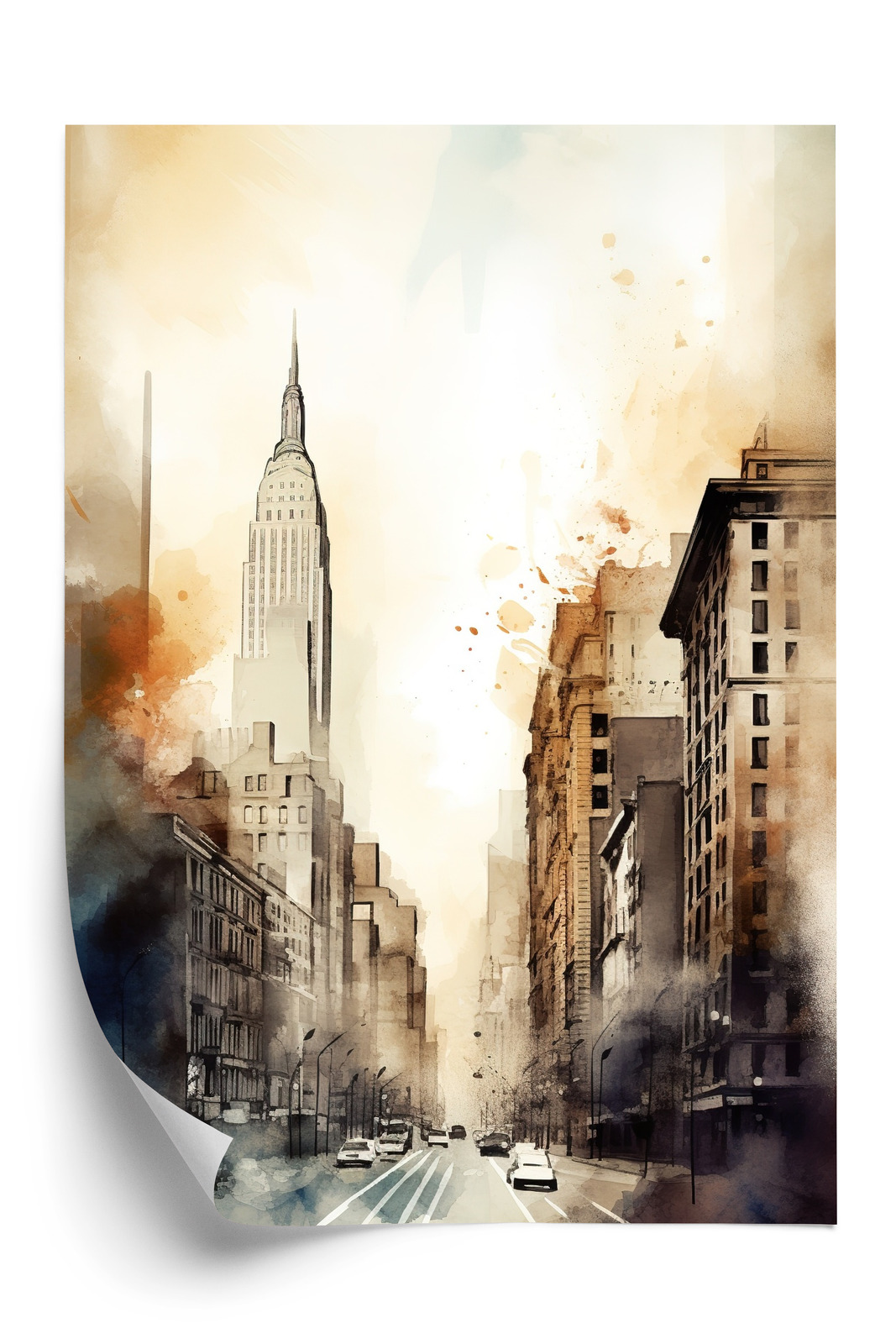 Poster Straßen Von New York Aquarell In Beigetönen Rahmen Aluminium Farbe Schwarz – Bild 3