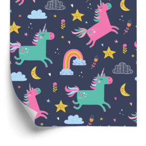 Tapete Für Mädchen Mit Bunten Regenbogen-Einhörnern