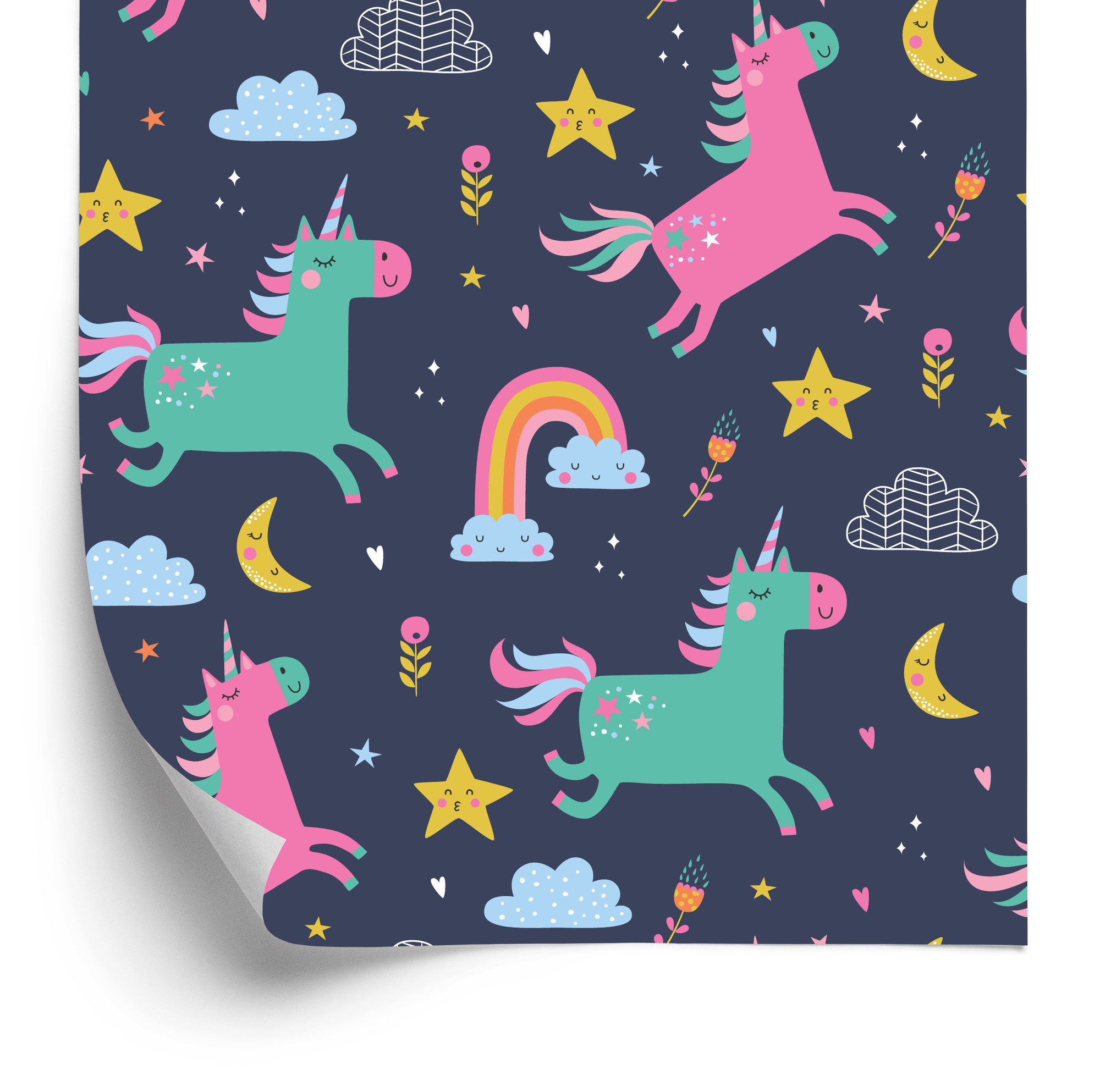 Tapete Für Mädchen Mit Bunten Regenbogen-Einhörnern