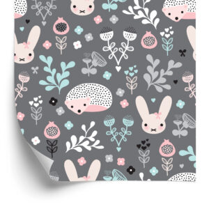 Tapete Für Ein Mädchen Tiere, Hasen, Pflanzen