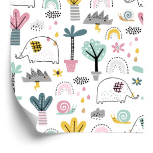 Tapete Elefanten, Wolken, Palmen Für Das Zimmer Des Babys