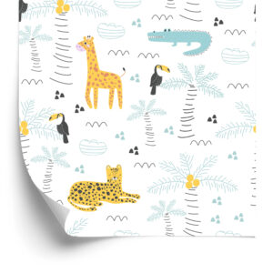 Tapete Baum-Natur-Safari-Tiere Für Jungen