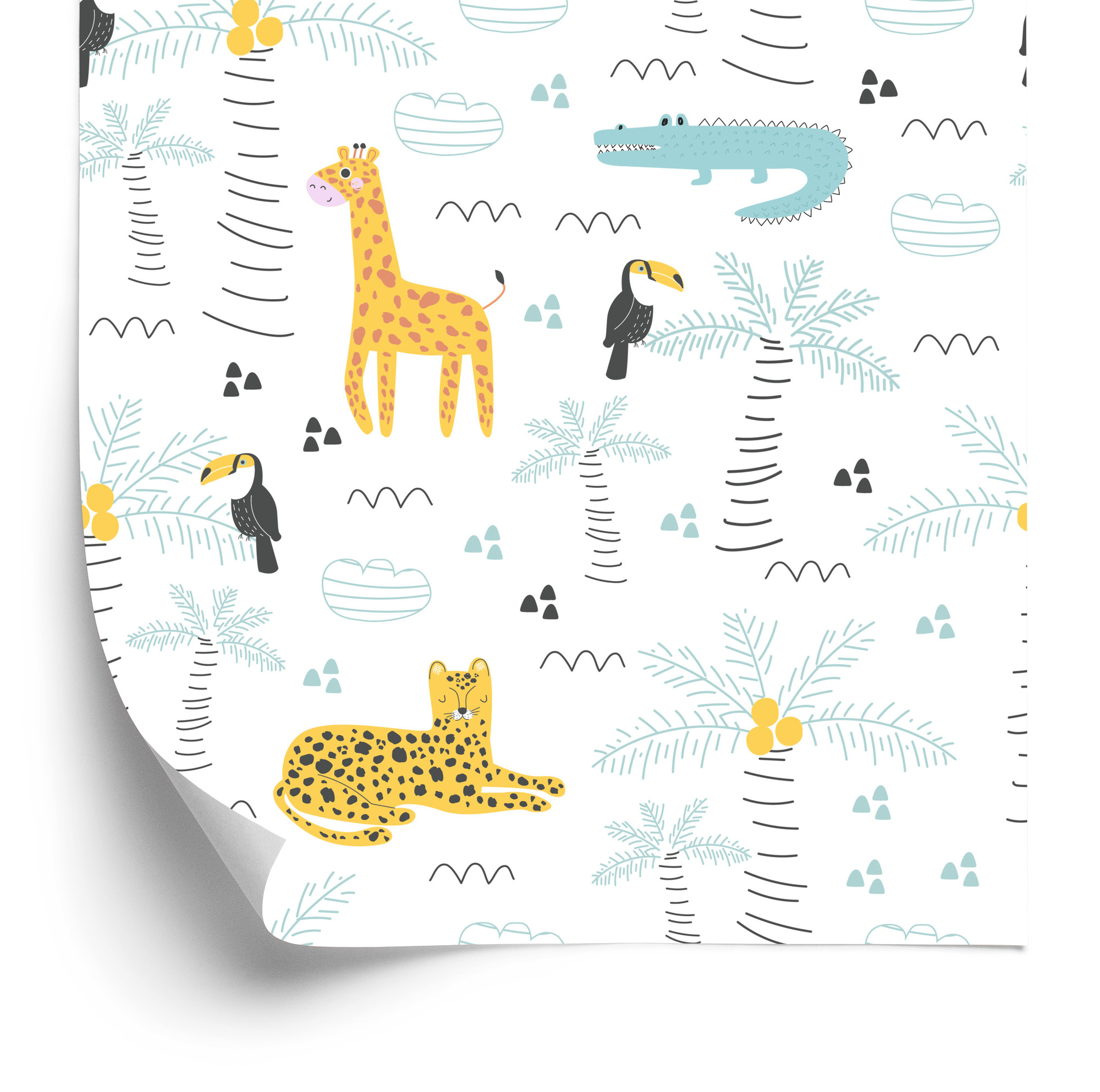 Tapete Baum-Natur-Safari-Tiere Für Jungen