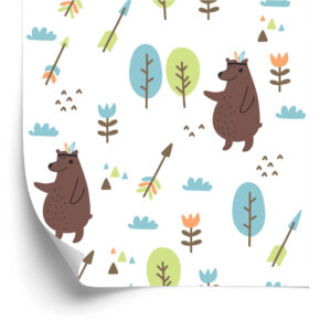 Tapete Bären-Wolken-Baum-Jungen-Raum