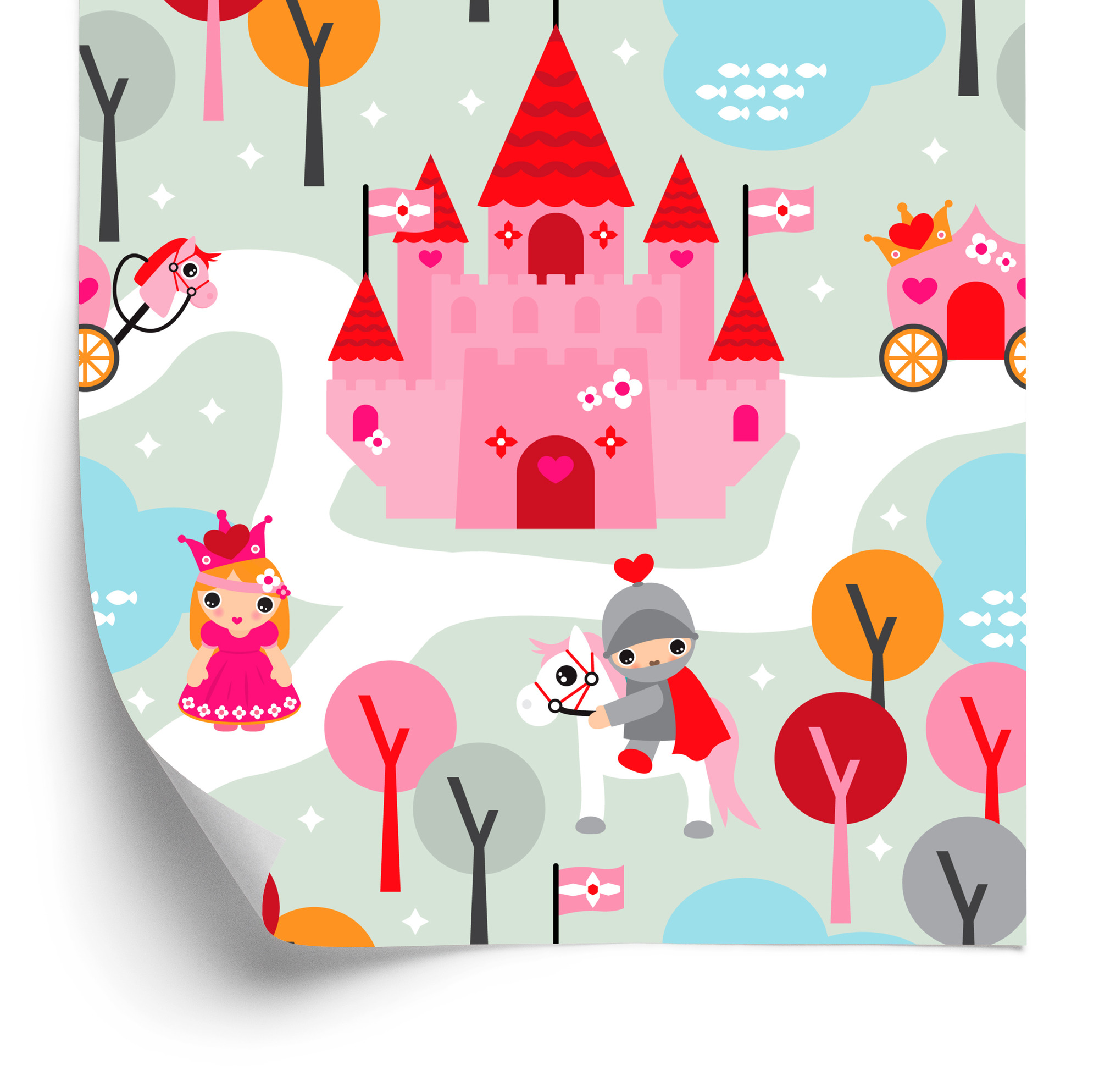 Tapete Für Kinder, Prinzessin, Ritter, Schloss, Pferde