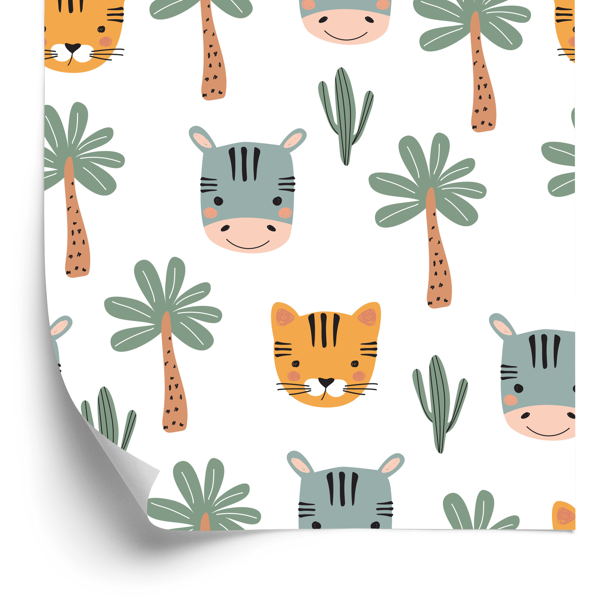 Tapete Für Jungen, Tiere, Palme, Kakteen, Grün