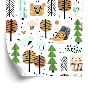 Tapete Blätter Bäume Igel Bärchen, Für Jungenzimmer