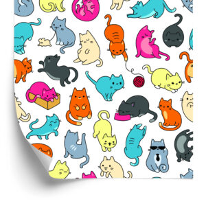 Tapete Für Kinder - Bunte Katzen Wie Aus Dem Cartoon