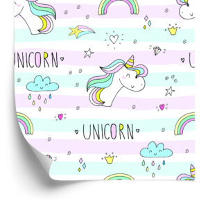 Tapete Für Kinder - Einhörner, Wolken Und Regenbogen