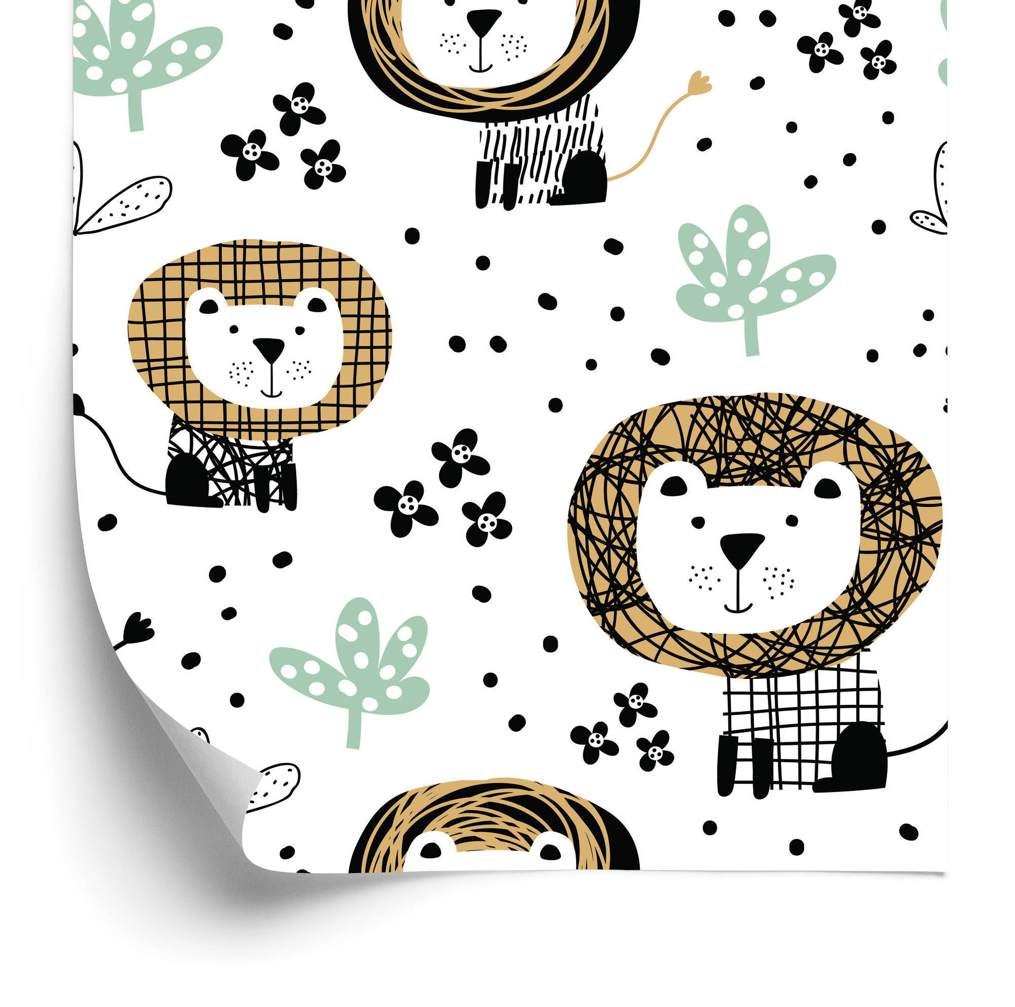 Tapete Für Jungen-Löwen-Tier-Baum-Punkte