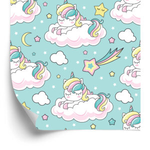 Tapete Für Kinder - Schlafende Einhörner Und Sternschnuppen