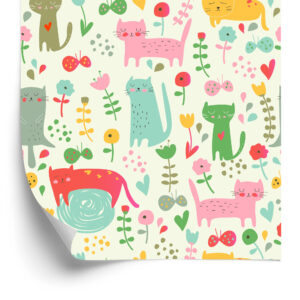 Tapete Für Kinder - Bunte Katzen Und Pflanzen