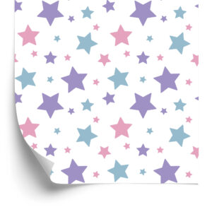 Tapete Für Kinder - Blaue, Rosa Und Violette Sterne