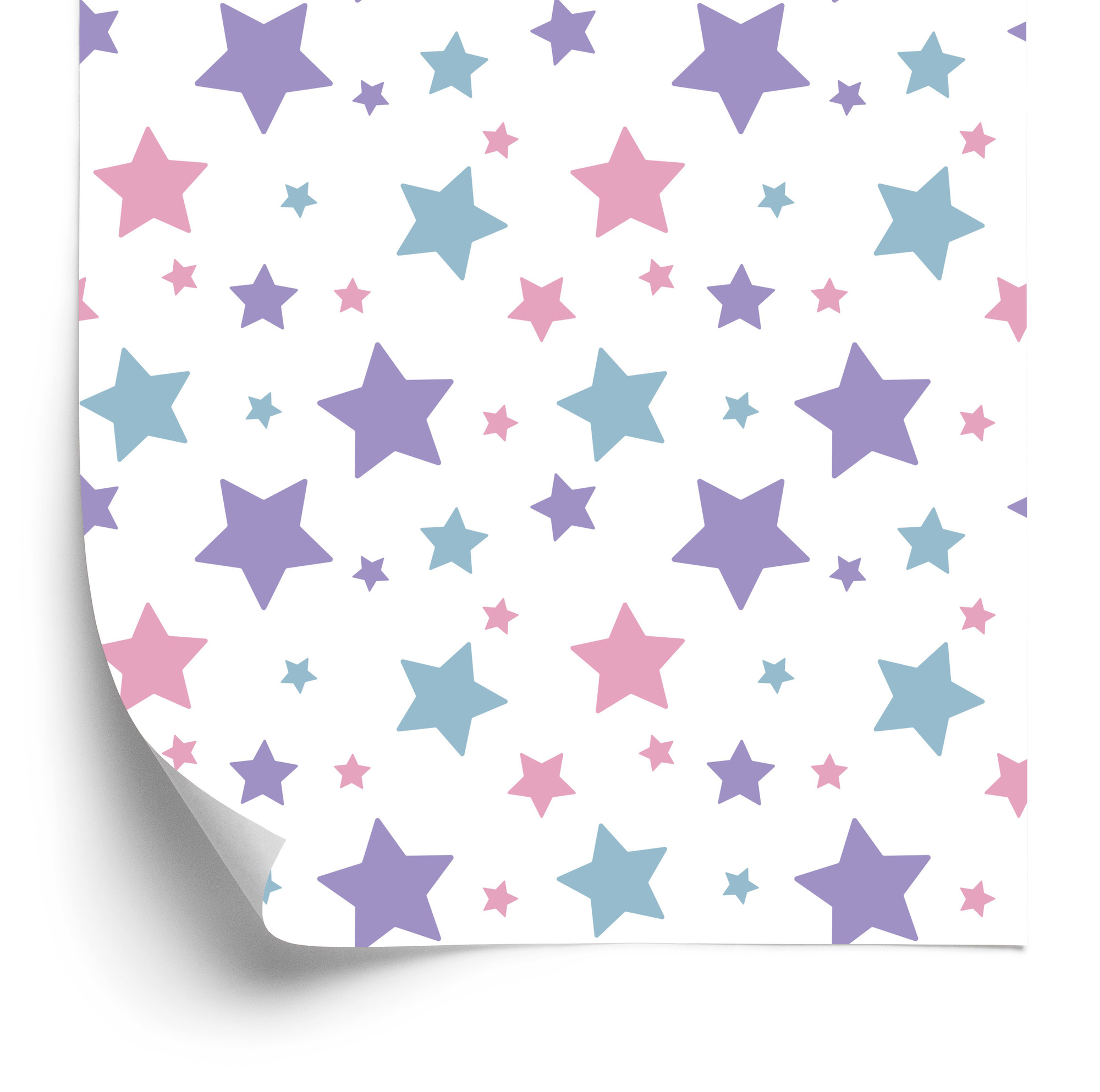 Tapete Für Kinder - Blaue, Rosa Und Violette Sterne