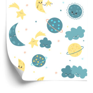 Tapete Farbige Sterne, Planeten, Monde & Wolken