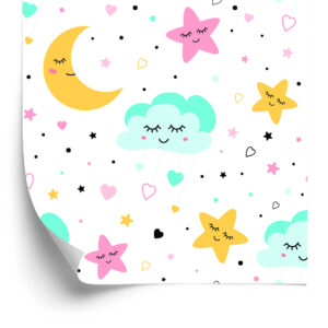 Tapete Bunte Schlafende Sterne, Wolken Und Monde