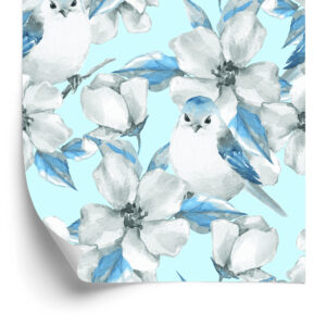 Tapete Frühlingsblumen Und Vögel Mit Aquarell Gemalt