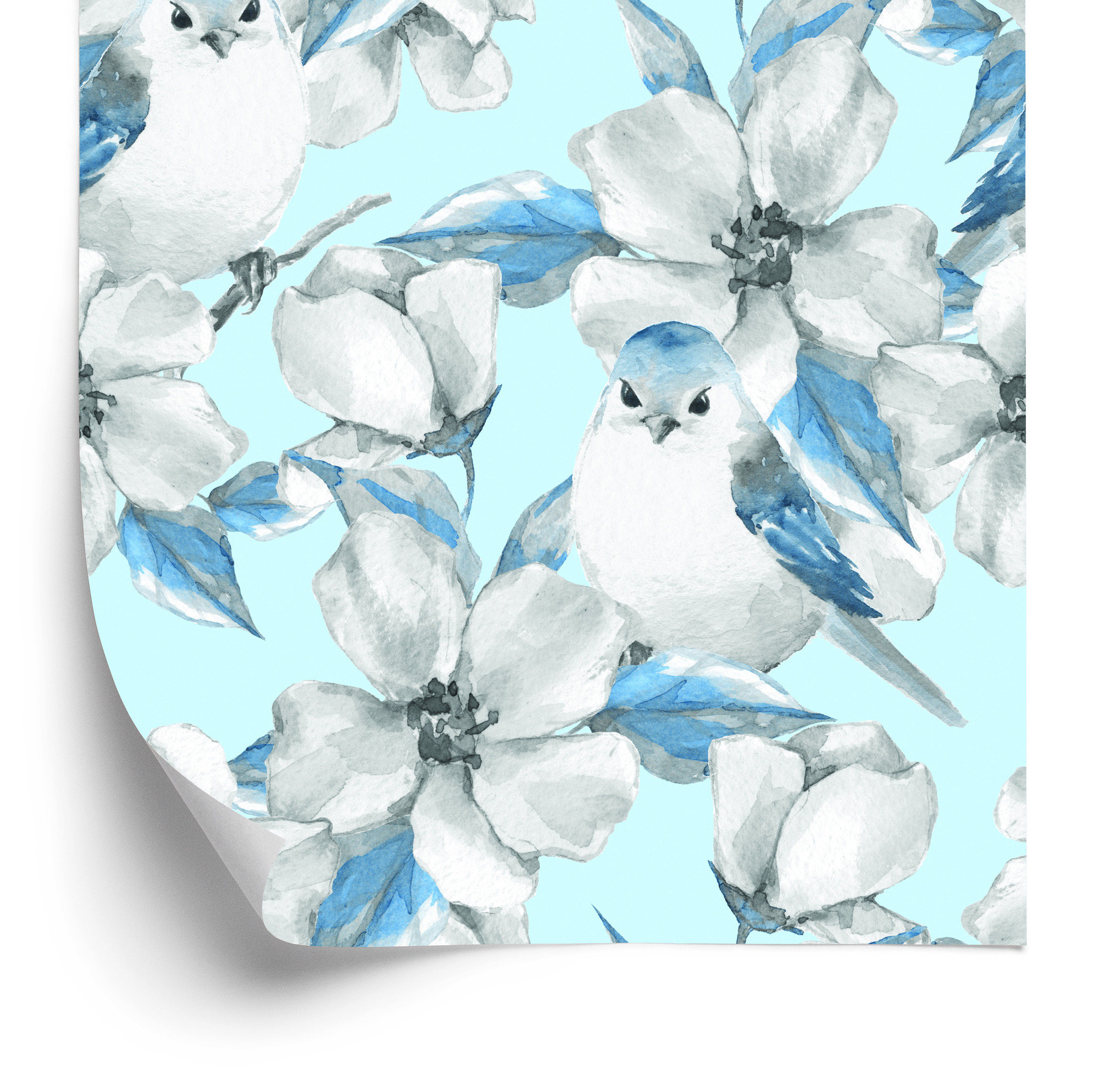 Tapete Frühlingsblumen Und Vögel Mit Aquarell Gemalt