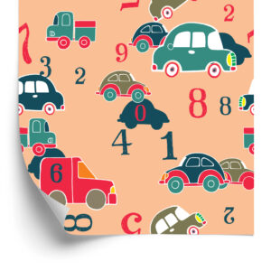 Tapete Für Kinder - Bunte Spielzeugautos Und Zahlen