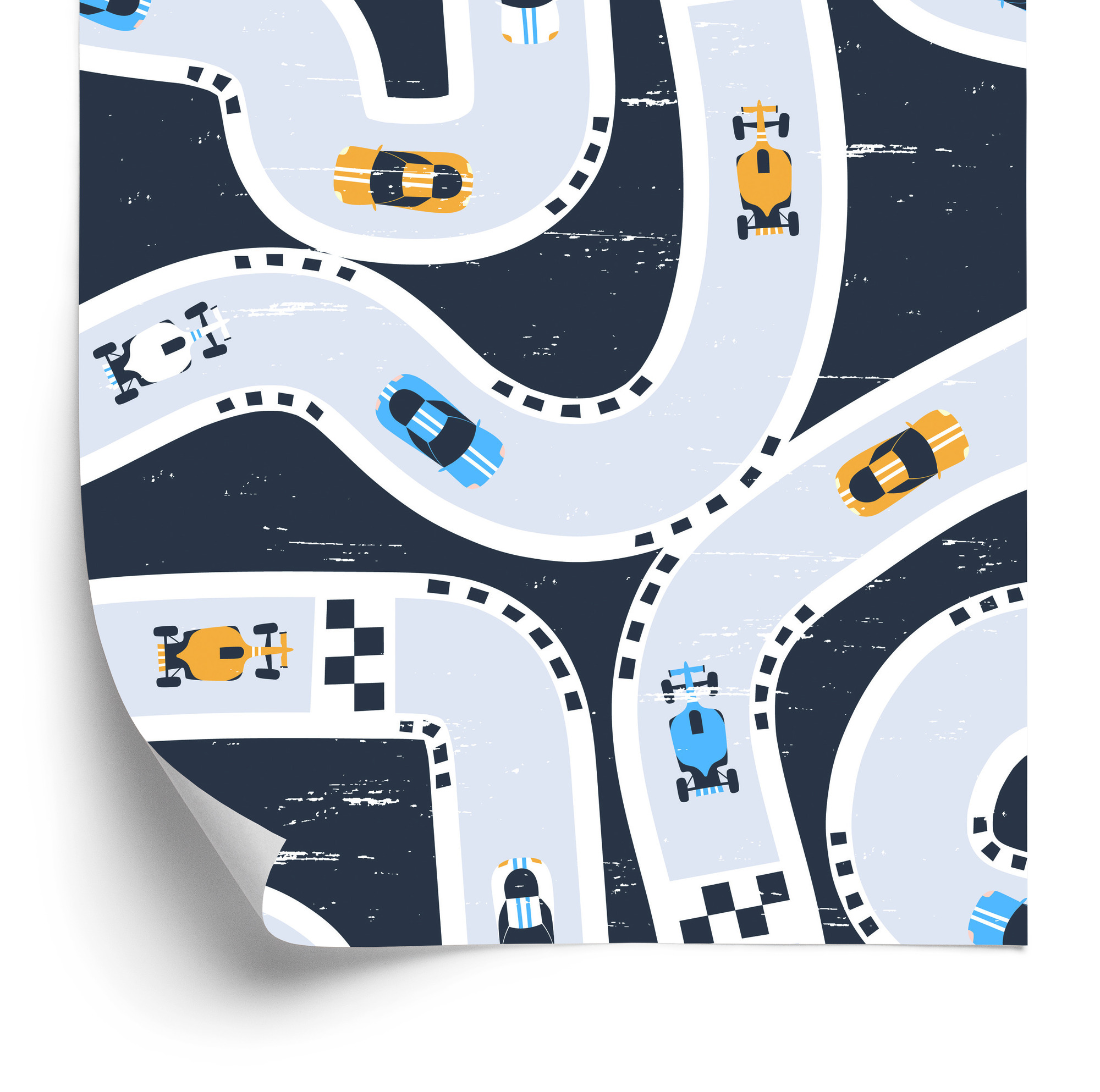 Tapete Bunte Rallye-Autos Kinderzimmer