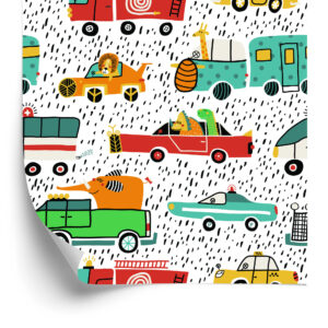 Tapete Bunte Tierautos Für Das Zimmer Des Babys