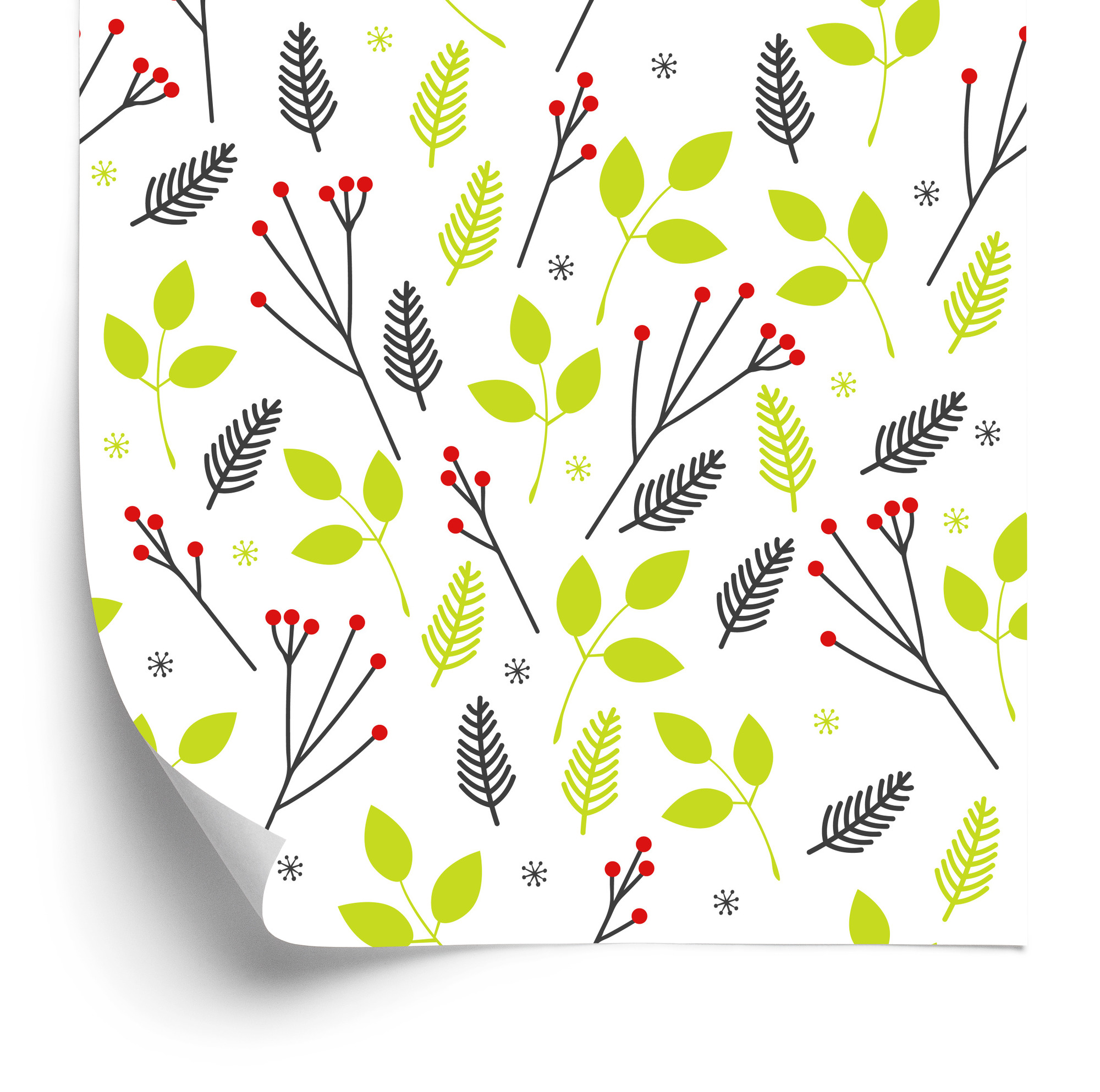 Tapete Für Kinder - Grüne Blätter Und Rote Beeren