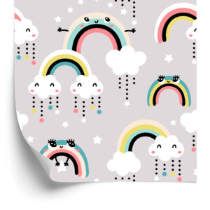 Tapete Für Kinder - Fröhliche Bunte Regenbögen Und Wolken