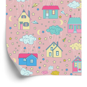 Tapete Für Kinder - Häuser Zwischen Wolken Und Sternen