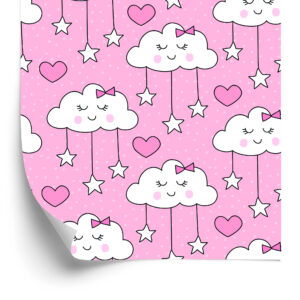Tapete Für Kinder - Schlafende Wolken, Herzen Und Sterne