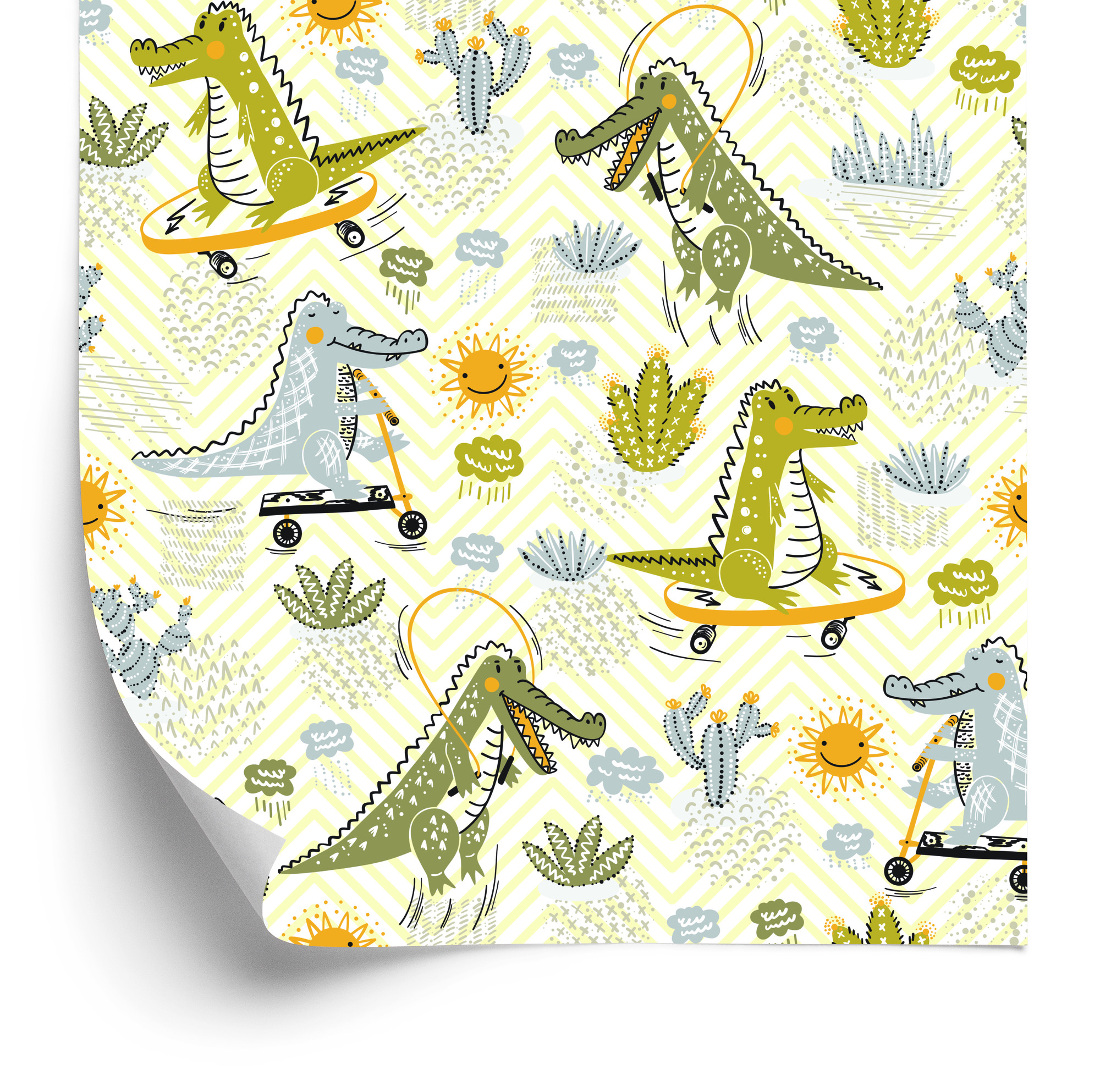 Tapete Für Kinder, Krokodile, Kakteen, Skateboards
