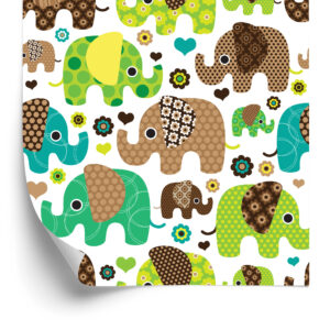 Tapete Für Kinder, Elefanten, Tiere, Blumen, Herzen
