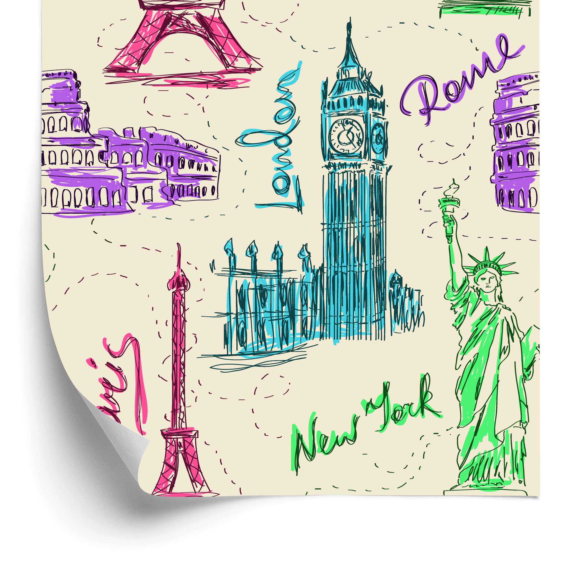 Tapete Symbole Berühmter Touristenstädte