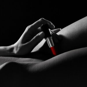 Leinwandbild Frau Mit Lippenstift In Erotischer Pose