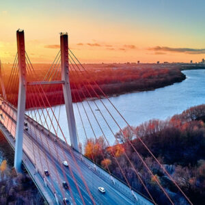 Leinwandbild Brücke In Warschau Beim Sonnenuntergang