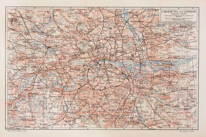 Leinwandbild Karte Von London Und Umgebung