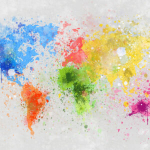 Leinwandbild Bunte Weltkarte In Aquarell Gemalt