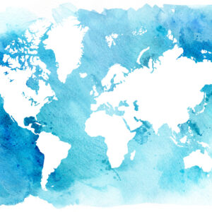 Leinwandbild Blaue Und Weiße Weltkarte