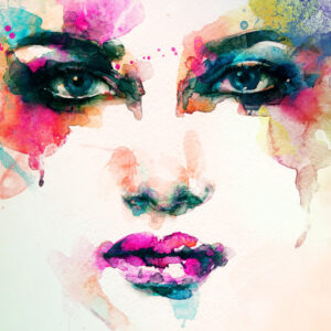 Leinwandbild Frauengesicht Mit Aquarell Gemalt