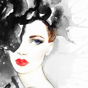 Leinwandbild Porträt Einer Frau In Aquarell Gemalt