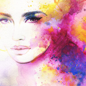 Leinwandbild Das Gesicht Einer Frau In Einer Aquarellausgabe