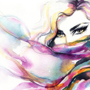 Leinwandbild Buntes Aquarellporträt Einer Frau